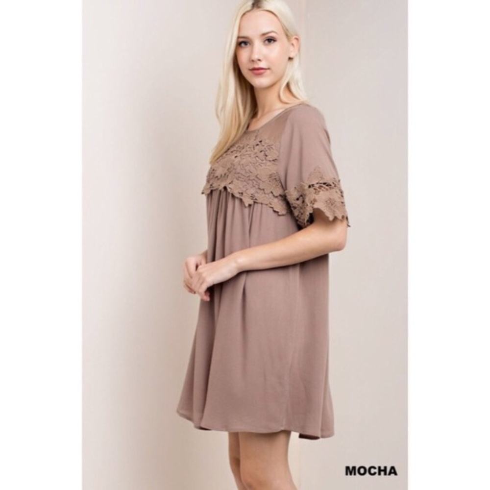 Mocha Lace Detail Dress - Picture 2 of 5